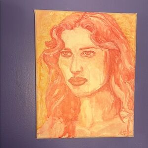Portrait Canvas watercolor Art in Orange and Yellow